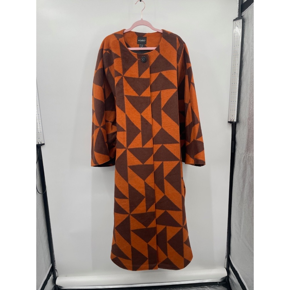 Ashro Orange Winter Warm Full Length Poncho Jacket Sweater L/XL